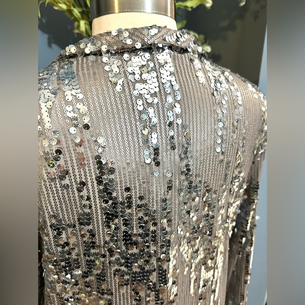 Dolce Cabo Silver Sequin And Mesh Open Front Blaz… - image 5